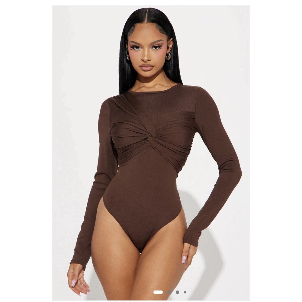 NWT Fashion Nova Out With The Girls Bodysuit Chocolate Brown Size Small